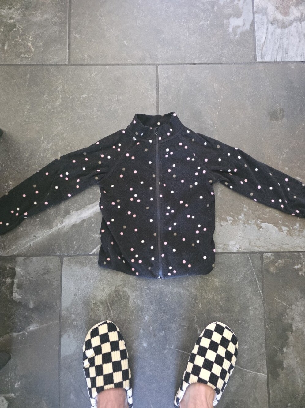 H&M Black Zip-Up Hoodie with Pink and White Polka Dots